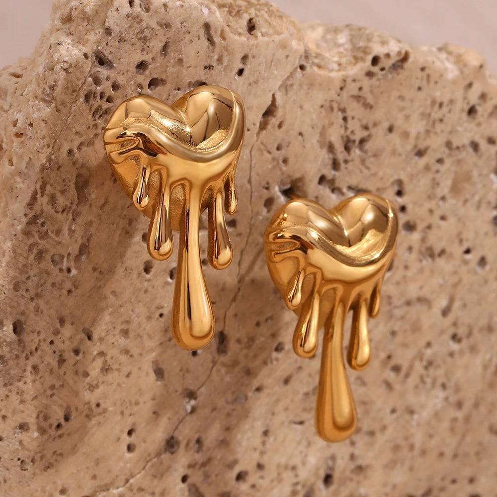 18K Gold Plated Lava Melting Heart Stainless Steel Earrings - Tarot Treasures