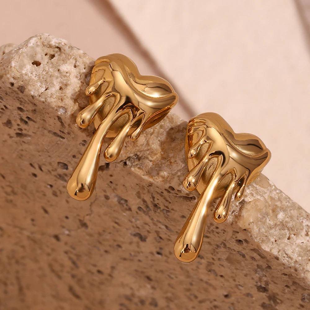 18K Gold Plated Lava Melting Heart Stainless Steel Earrings - Tarot Treasures