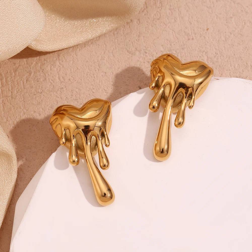 18K Gold Plated Lava Melting Heart Stainless Steel Earrings - Tarot Treasures