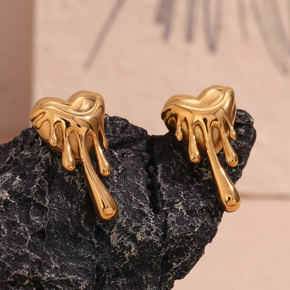 18K Gold Plated Lava Melting Heart Stainless Steel Earrings - Tarot Treasures