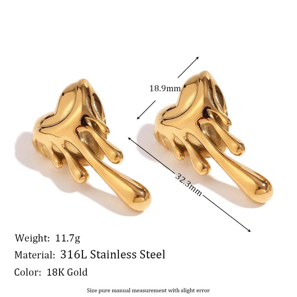 18K Gold Plated Lava Melting Heart Stainless Steel Earrings - Tarot Treasures