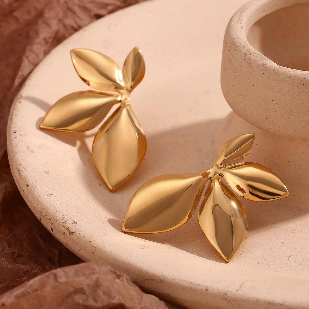 18K Gold Plated Leaf Stainless Steel Tarnish Free Earrings - Tarot Treasures