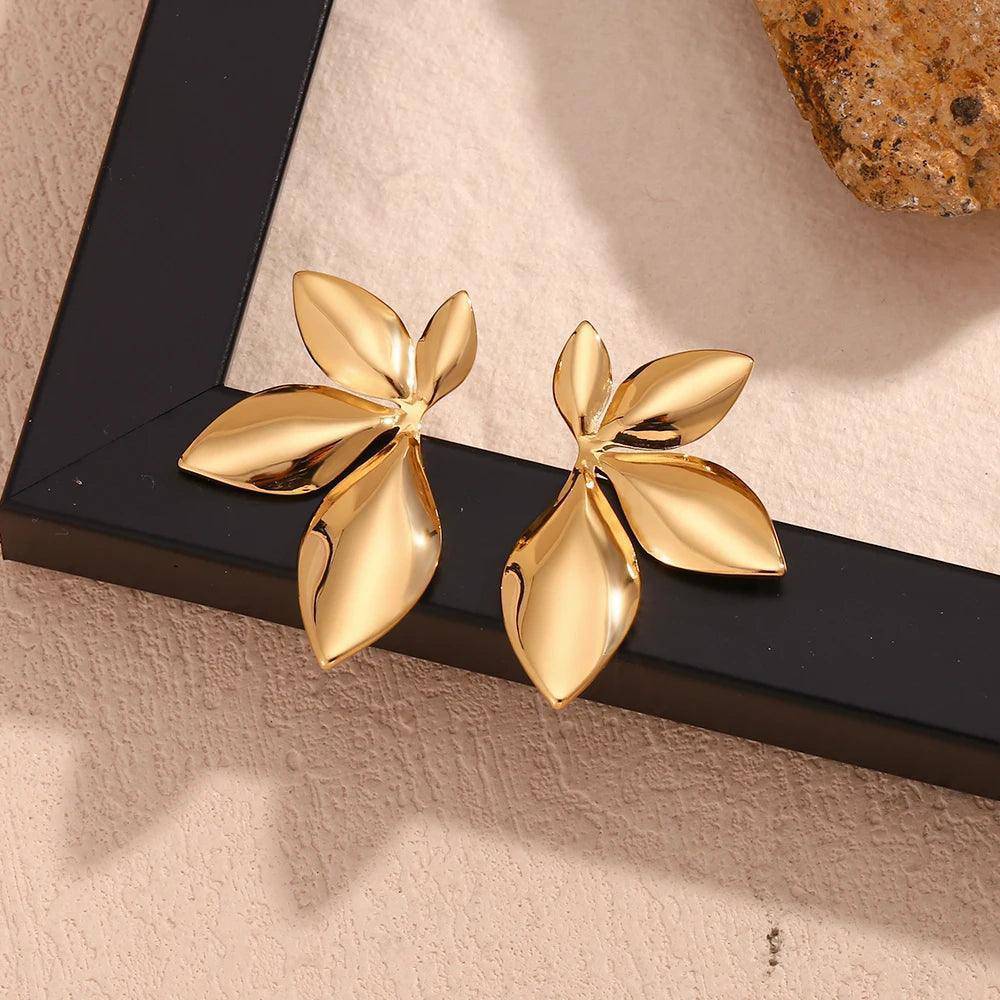 18K Gold Plated Leaf Stainless Steel Tarnish Free Earrings - Tarot Treasures