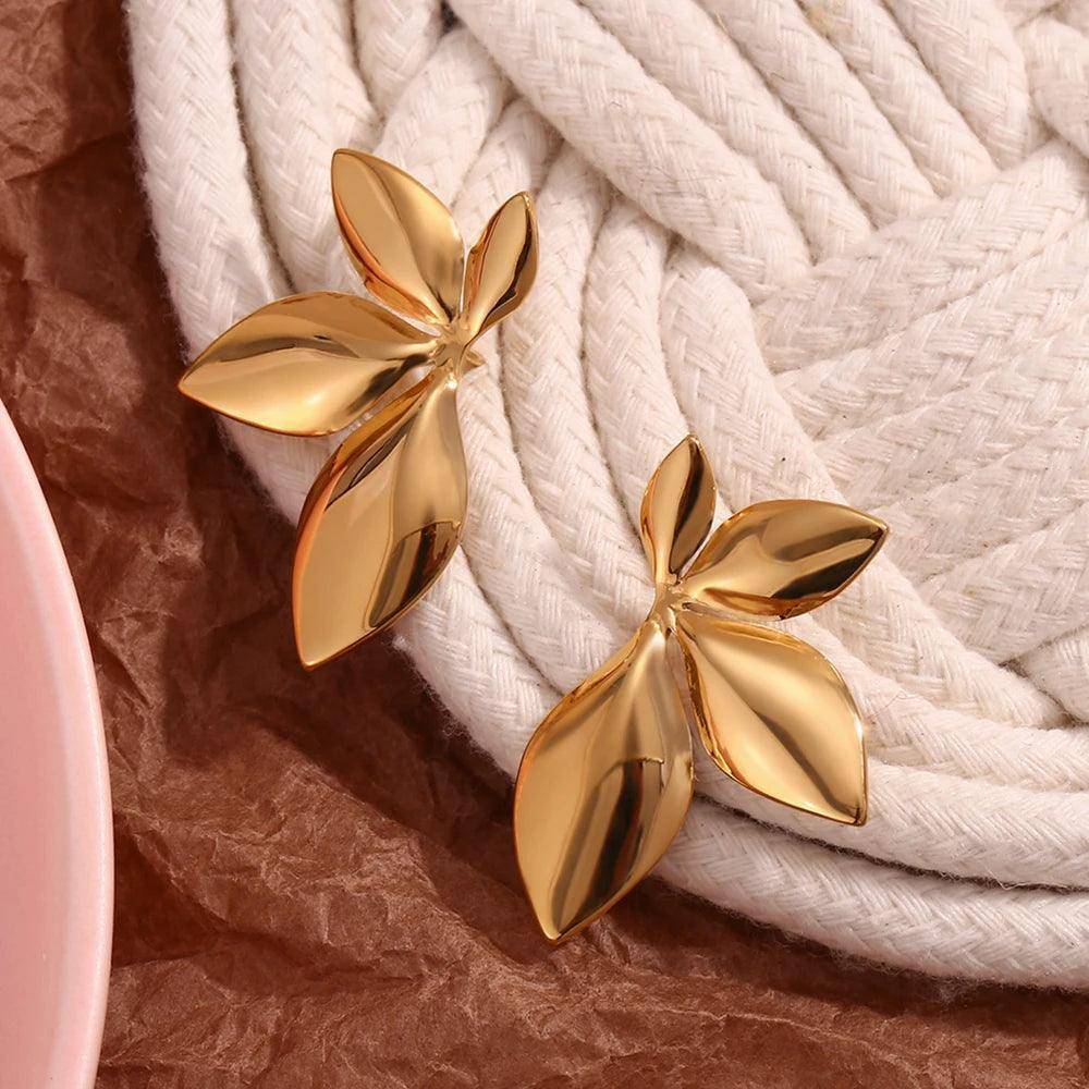 18K Gold Plated Leaf Stainless Steel Tarnish Free Earrings - Tarot Treasures