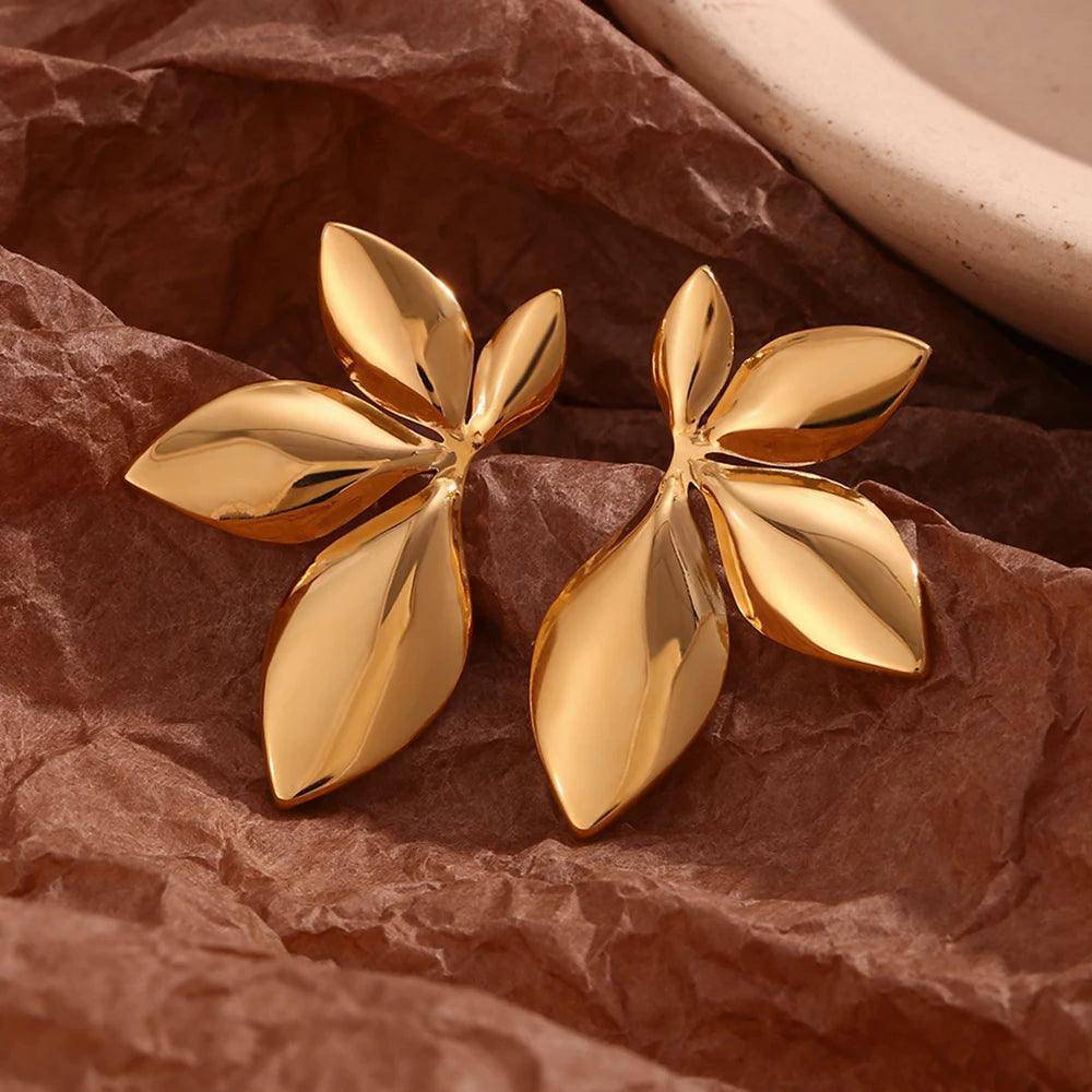 18K Gold Plated Leaf Stainless Steel Tarnish Free Earrings - Tarot Treasures