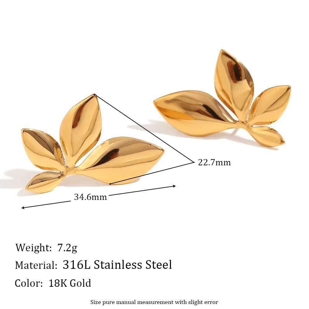 18K Gold Plated Leaf Stainless Steel Tarnish Free Earrings - Tarot Treasures