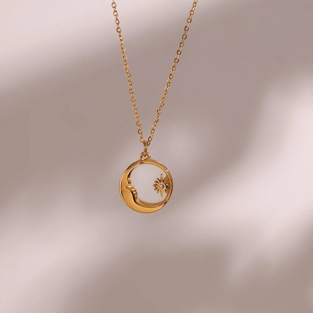 18K Gold Plated Mother Of Pearl Moon Stainless Steel Pendant Necklace - Tarot Treasures