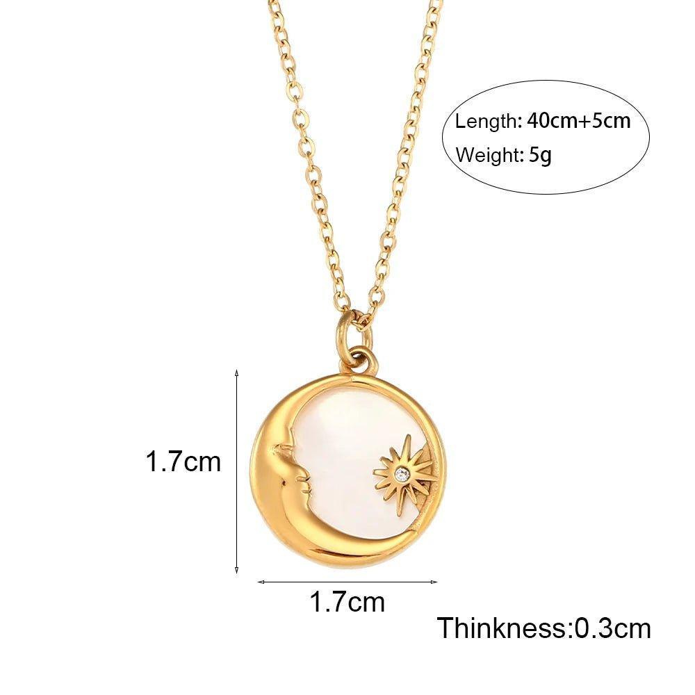 18K Gold Plated Mother Of Pearl Moon Stainless Steel Pendant Necklace - Tarot Treasures