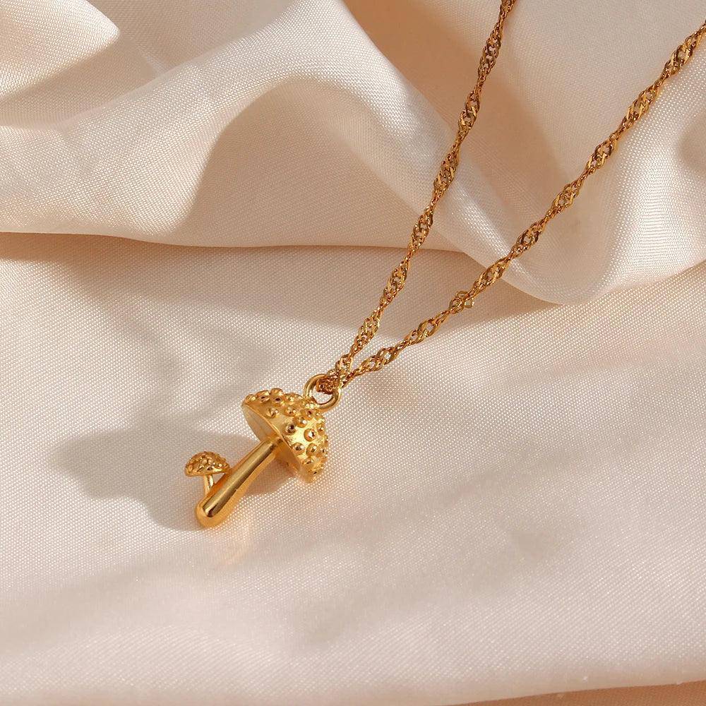 18K Gold Plated Mushroom Stainless Steel Tarnish Free Pendant Necklace - Tarot Treasures