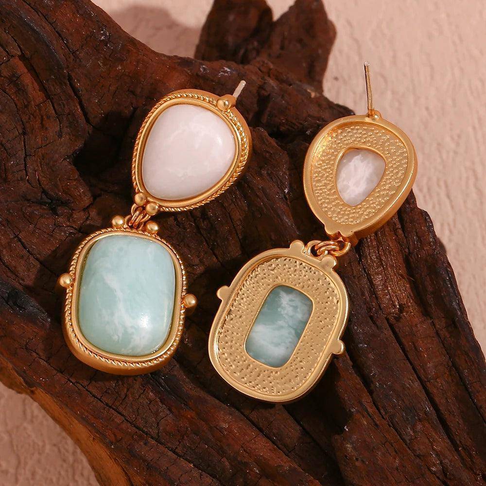 18K Gold Plated Natural Stone White/Jade Amazonite Drop Earrings - Tarot Treasures