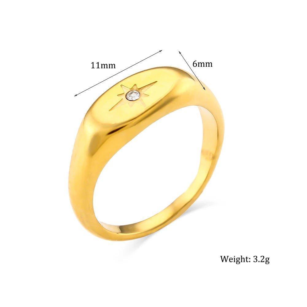 18K Gold Plated North Star Stainless Steel Tarnish Free Ring - Tarot Treasures