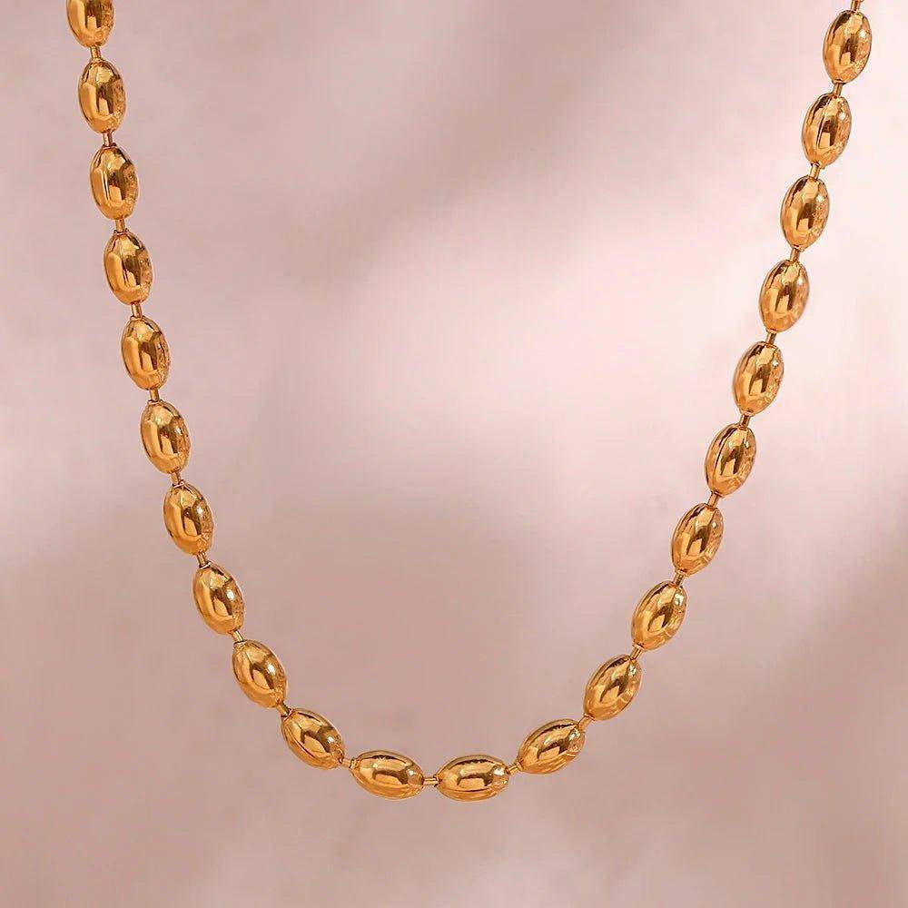 18K Gold Plated Oval Beaded Stainless Steel Tarnish Free Necklace - Tarot Treasures