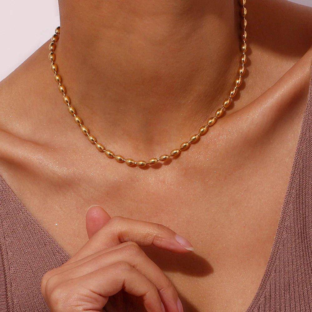 18K Gold Plated Oval Beaded Stainless Steel Tarnish Free Necklace - Tarot Treasures