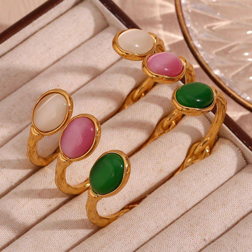 18K Gold Plated Oval Crystal Stainless Steel Tarnish Free Bracelets - Tarot Treasures