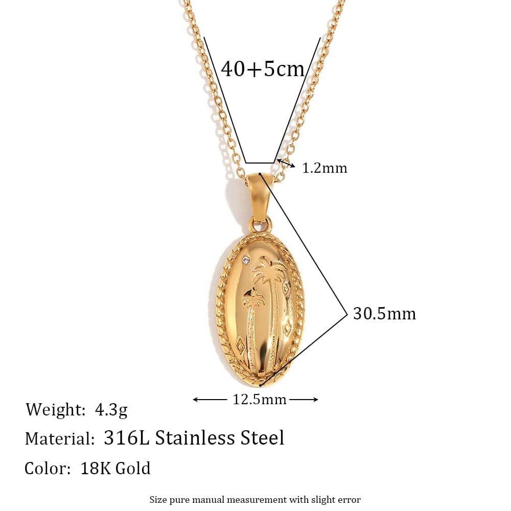 18K Gold Plated Palm Tree Rhinestone Stainless Steel Pendant Necklace - Tarot Treasures