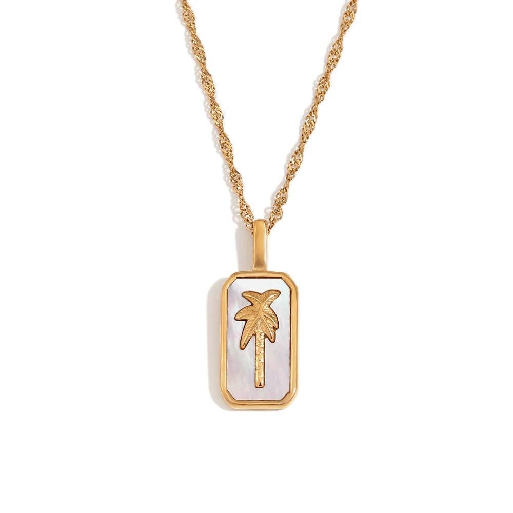 18K Gold Plated Palm Tree Stainless Steel Tarnish Free Pendant Necklaces and Rings - Tarot Treasures