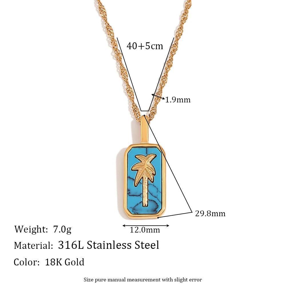 18K Gold Plated Palm Tree Stainless Steel Tarnish Free Pendant Necklaces and Rings - Tarot Treasures