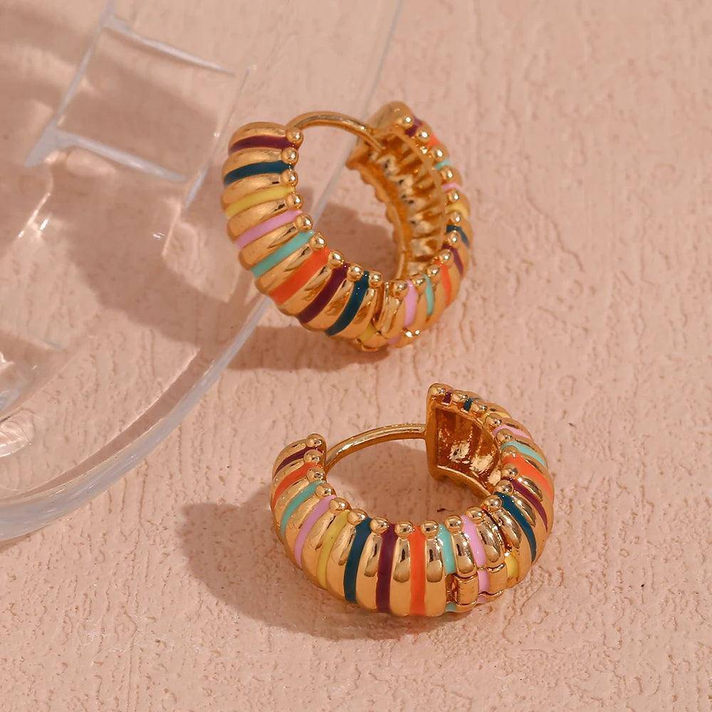 18K Gold Plated Rainbow Caterpillar Tarnish Free Hoop Earrings - Tarot Treasures