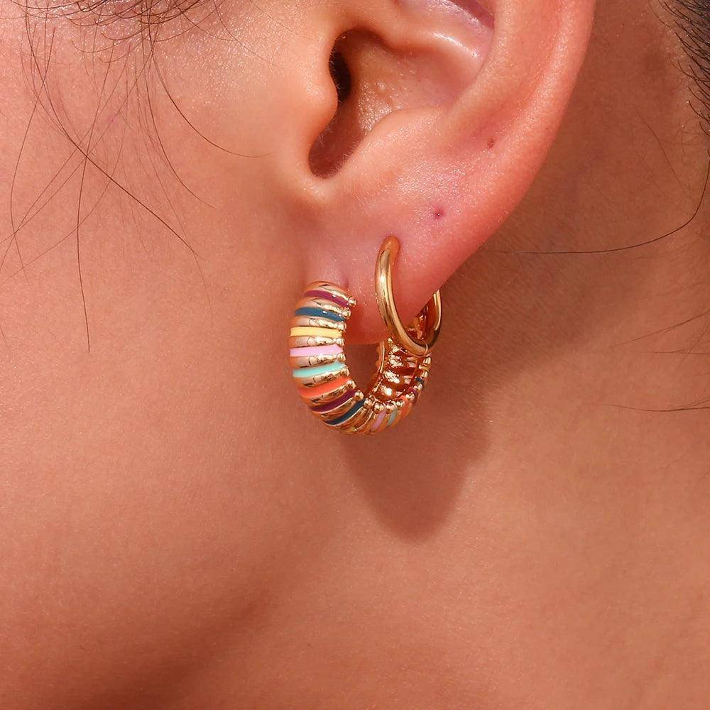 18K Gold Plated Rainbow Caterpillar Tarnish Free Hoop Earrings - Tarot Treasures