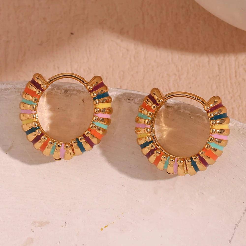 18K Gold Plated Rainbow Caterpillar Tarnish Free Hoop Earrings - Tarot Treasures