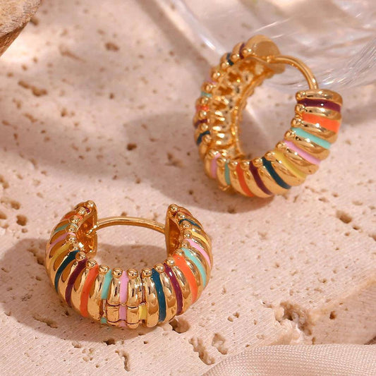 18K Gold Plated Rainbow Caterpillar Tarnish Free Hoop Earrings - Tarot Treasures