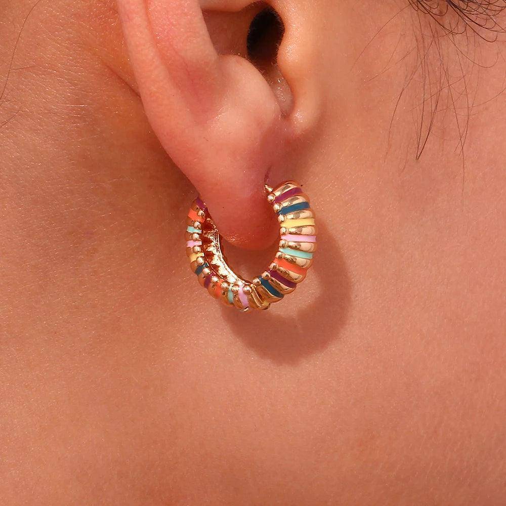 18K Gold Plated Rainbow Caterpillar Tarnish Free Hoop Earrings - Tarot Treasures