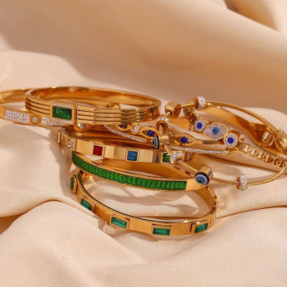 18K Gold Plated Rhinestone Stainless Steel Bracelet Collection - Tarot Treasures