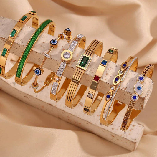 18K Gold Plated Rhinestone Stainless Steel Bracelet Collection - Tarot Treasures