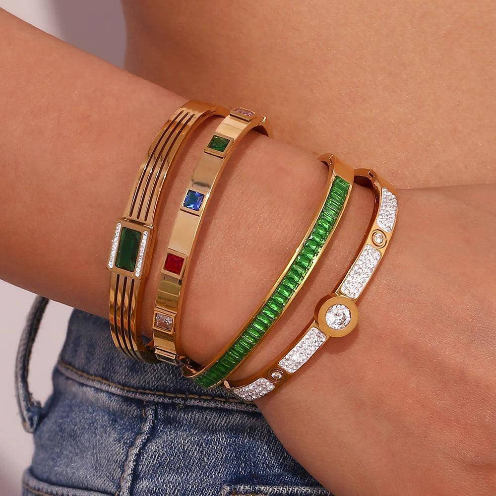 18K Gold Plated Rhinestone Stainless Steel Bracelet Collection - Tarot Treasures