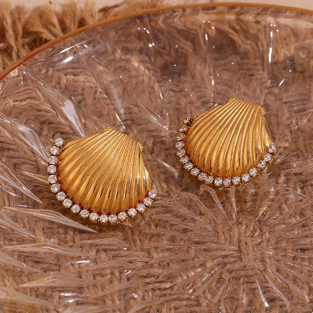 18K Gold Plated Seashell Stainless Steel Tarnish Free Stud Earrings - Tarot Treasures