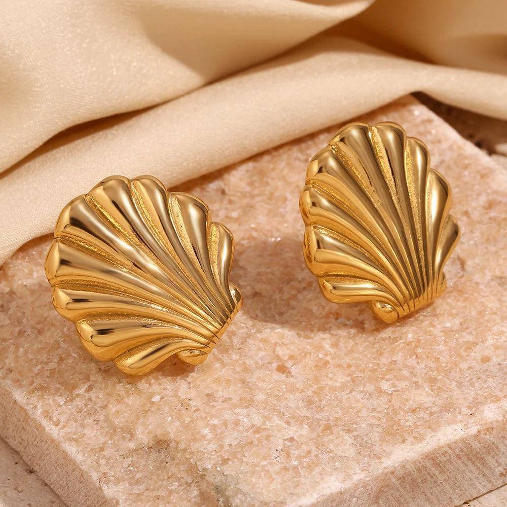 18K Gold Plated Shell Scallop Stud Stainless Steel Tarnish Free Earrings - Tarot Treasures