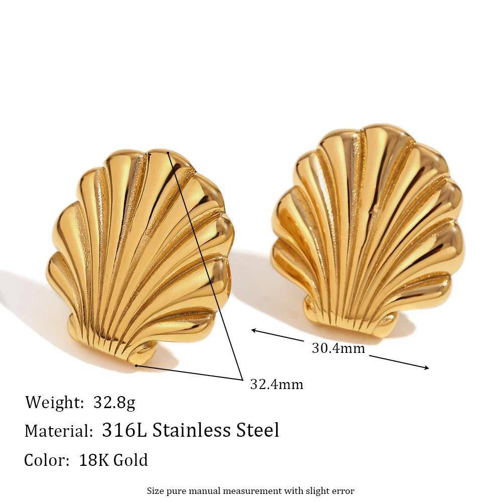 18K Gold Plated Shell Scallop Stud Stainless Steel Tarnish Free Earrings - Tarot Treasures