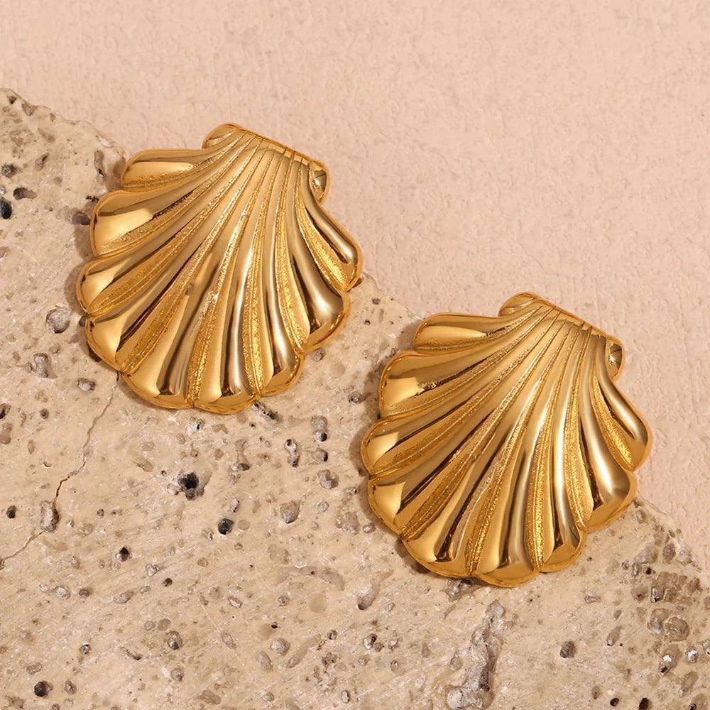 18K Gold Plated Shell Scallop Stud Stainless Steel Tarnish Free Earrings - Tarot Treasures