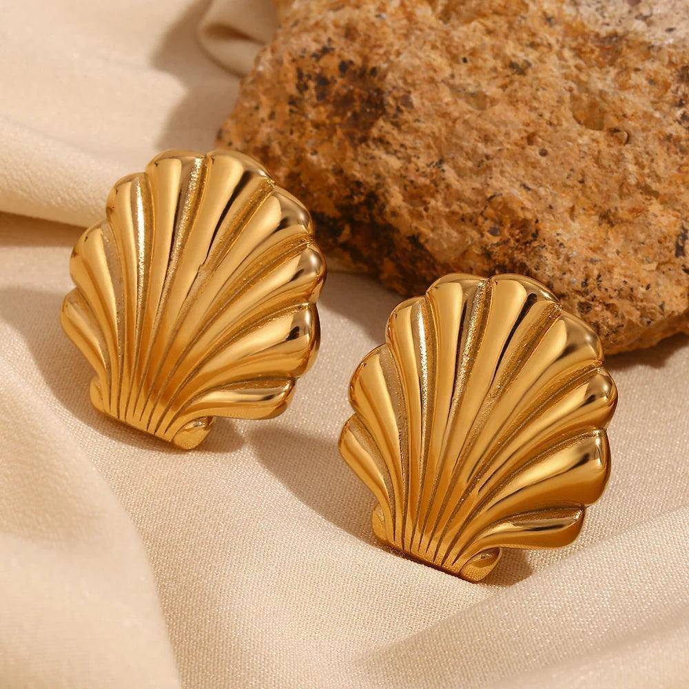 18K Gold Plated Shell Scallop Stud Stainless Steel Tarnish Free Earrings - Tarot Treasures