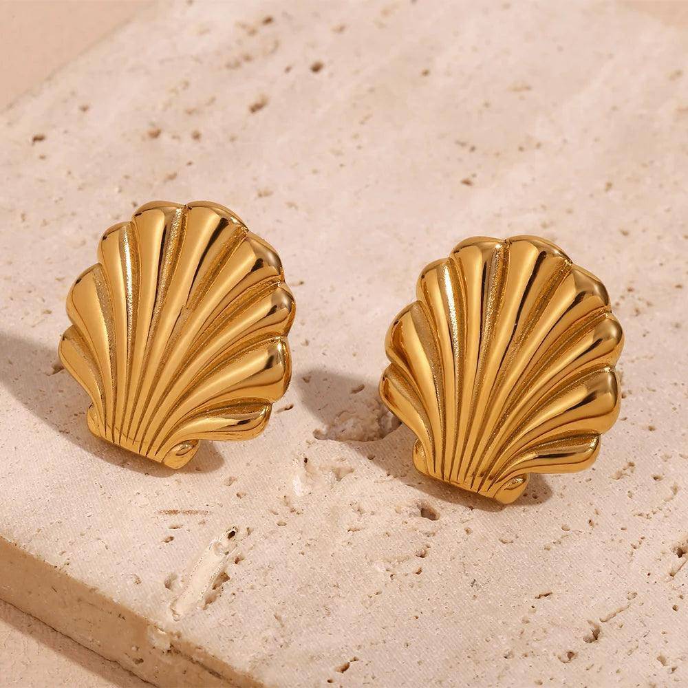 18K Gold Plated Shell Scallop Stud Stainless Steel Tarnish Free Earrings - Tarot Treasures