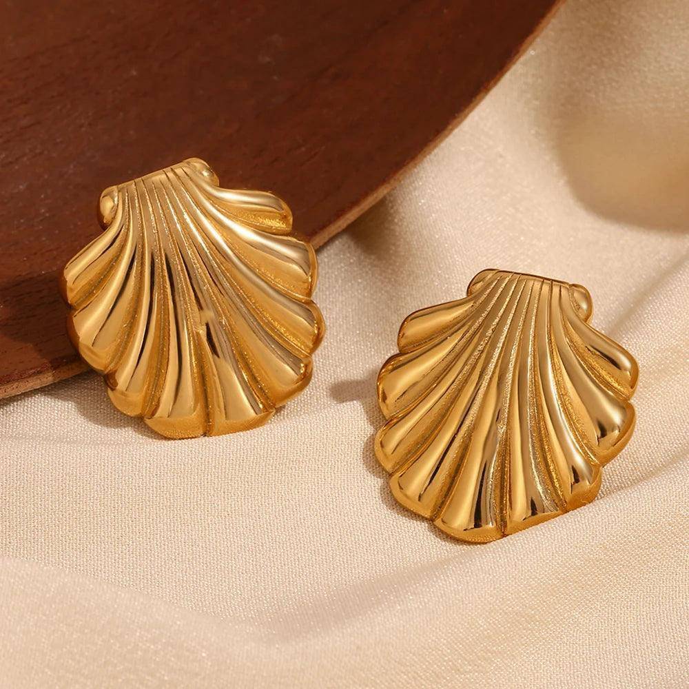 18K Gold Plated Shell Scallop Stud Stainless Steel Tarnish Free Earrings - Tarot Treasures