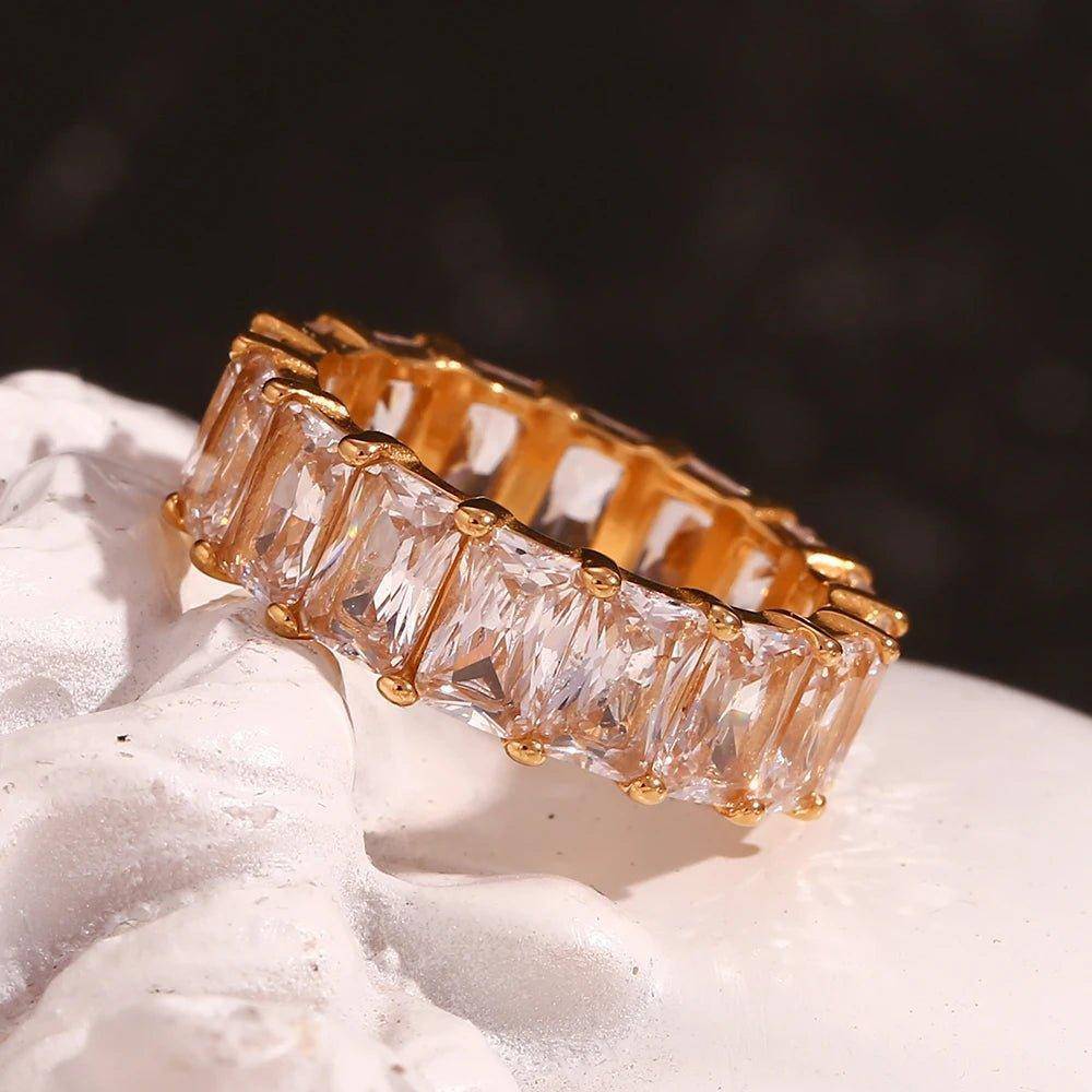 18K Gold Plated Square Zircon Stainless Steel Tarnish Free Ring - Tarot Treasures