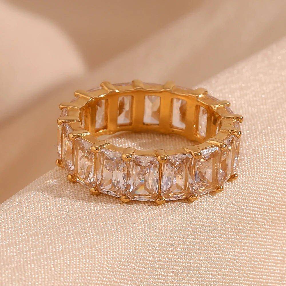 18K Gold Plated Square Zircon Stainless Steel Tarnish Free Ring - Tarot Treasures