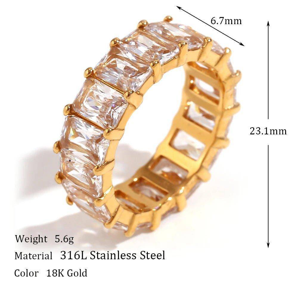 18K Gold Plated Square Zircon Stainless Steel Tarnish Free Ring - Tarot Treasures