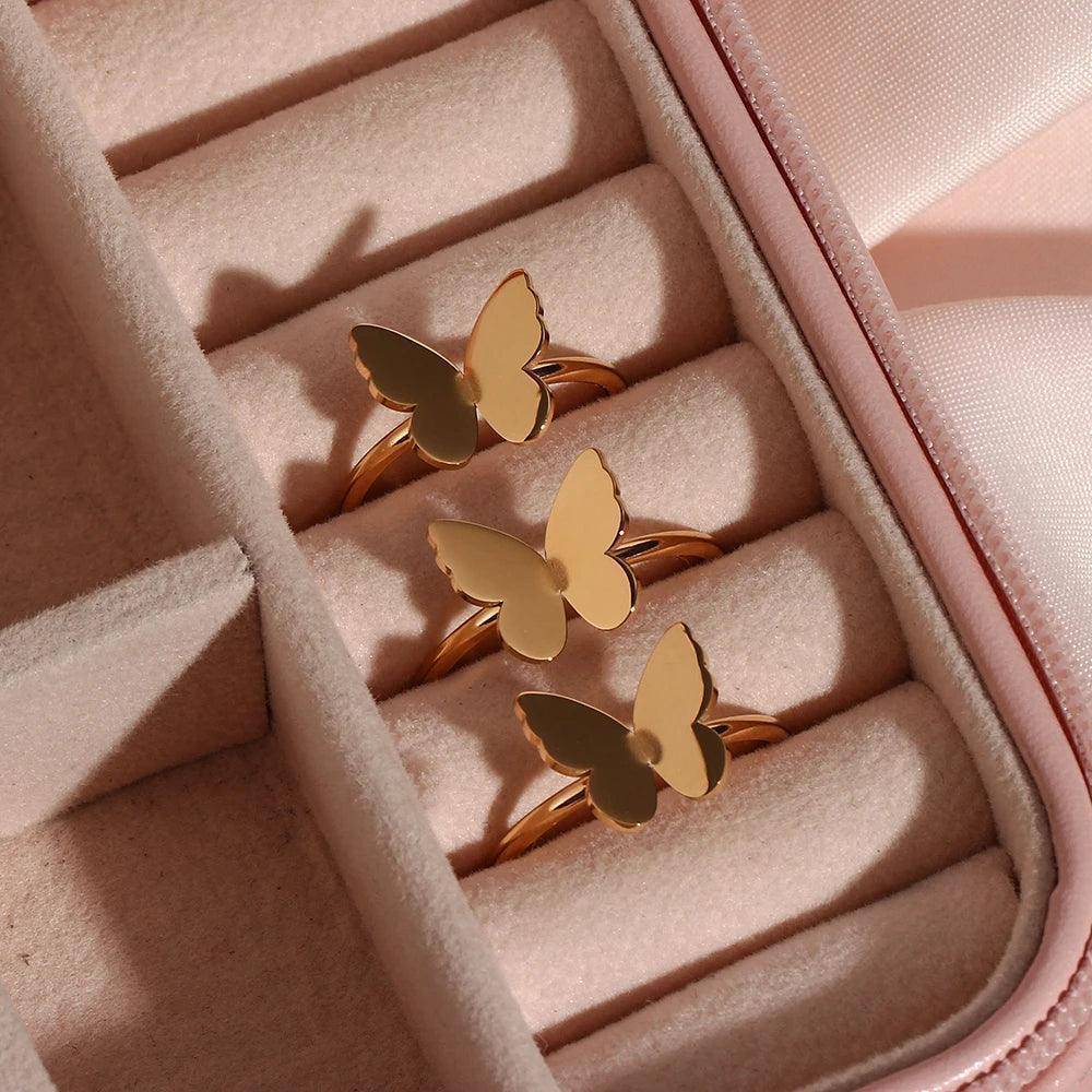 18K Gold Plated Simple Butterfly Stainless Steel Tarnish Free Ring - Tarot Treasures