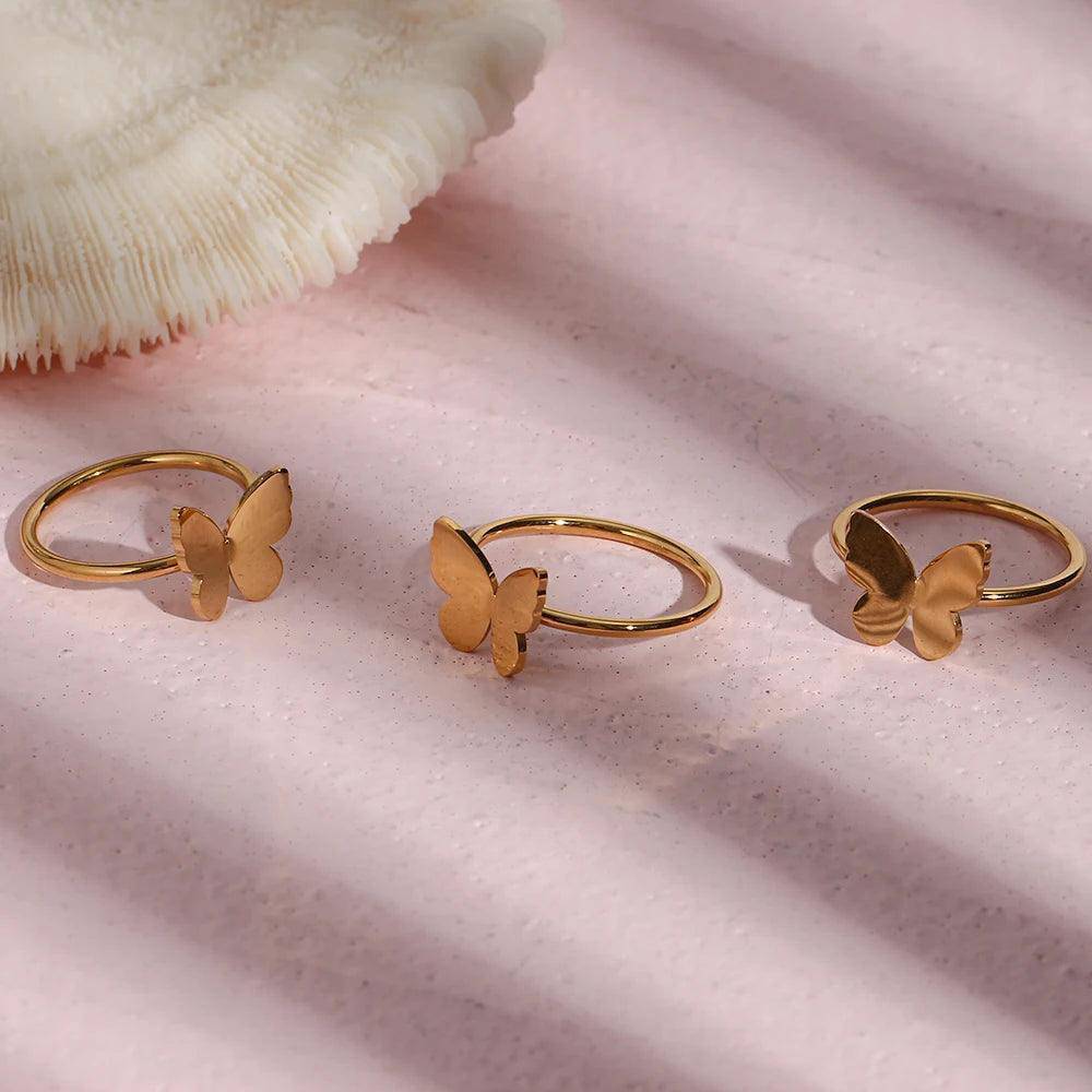 18K Gold Plated Simple Butterfly Stainless Steel Tarnish Free Ring - Tarot Treasures