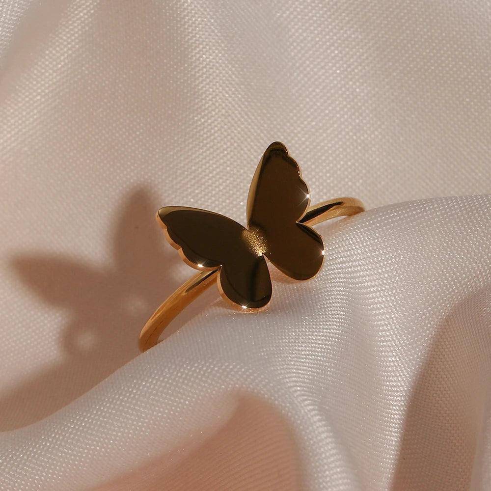 18K Gold Plated Simple Butterfly Stainless Steel Tarnish Free Ring - Tarot Treasures