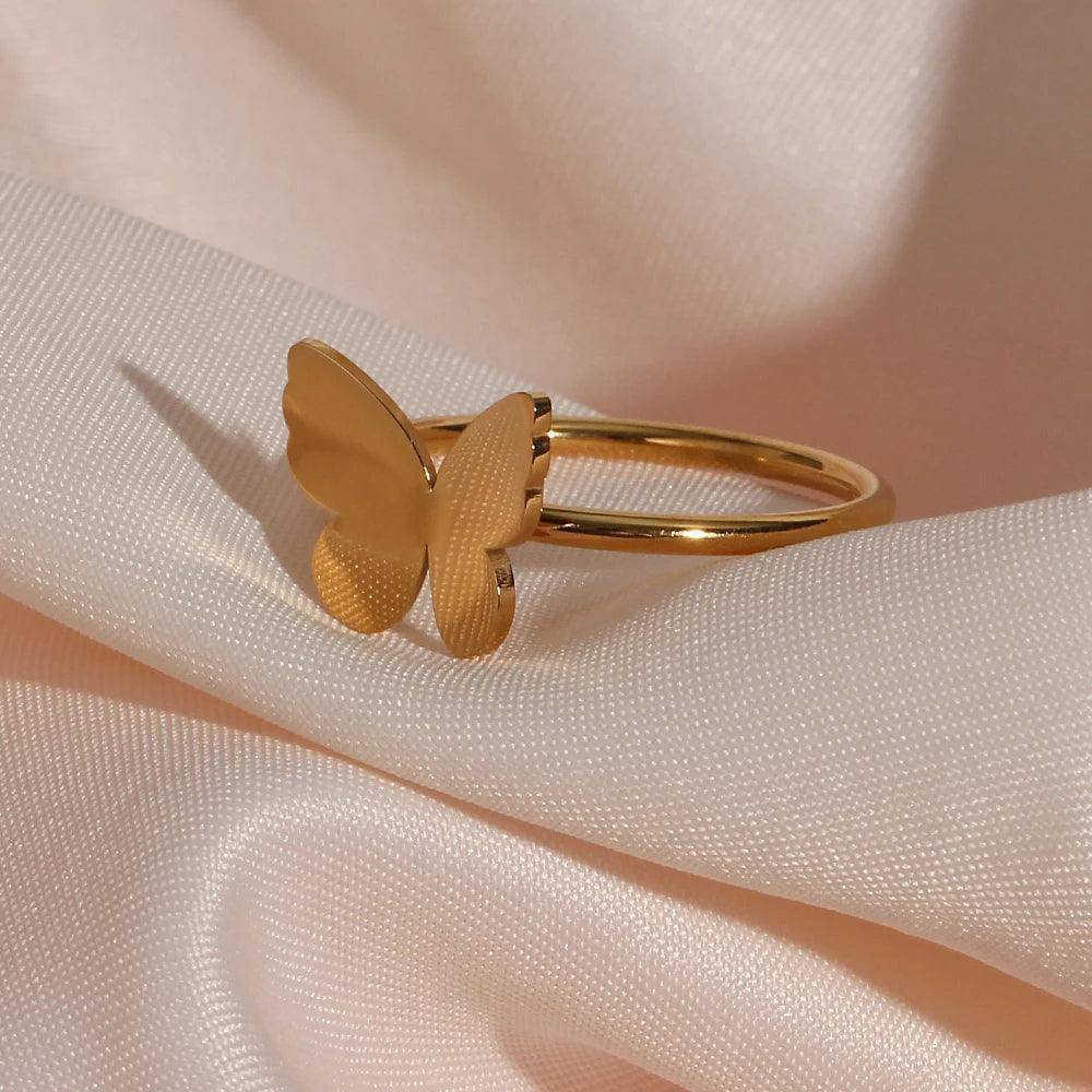 18K Gold Plated Simple Butterfly Stainless Steel Tarnish Free Ring - Tarot Treasures