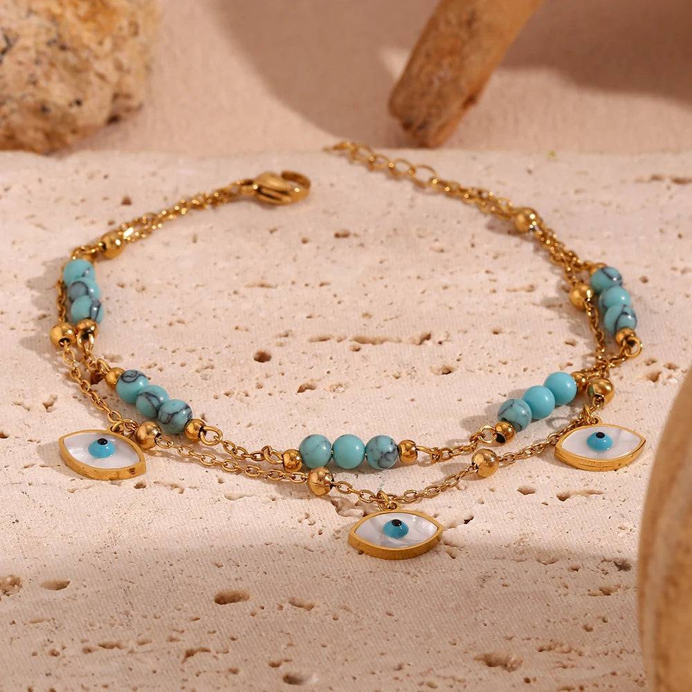 18K Gold Plated Stainless Steel Tarnish Free Evil Eye Anklet - Tarot Treasures