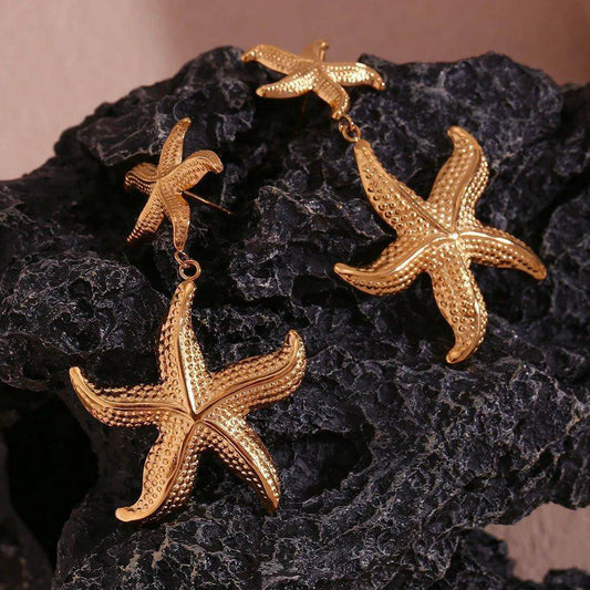 18K Gold Plated Starfish Stainless Steel Tarnish Free Drop Earrings - Tarot Treasures