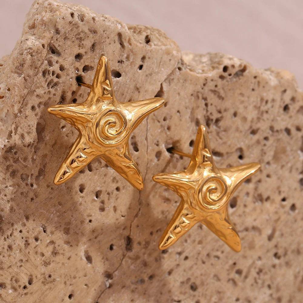 18K Gold Plated Starfish Stainless Steel Tarnish Free Earrings - Tarot Treasures