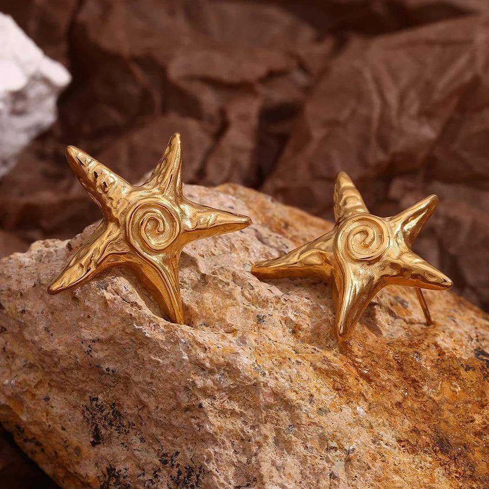 18K Gold Plated Starfish Stainless Steel Tarnish Free Earrings - Tarot Treasures