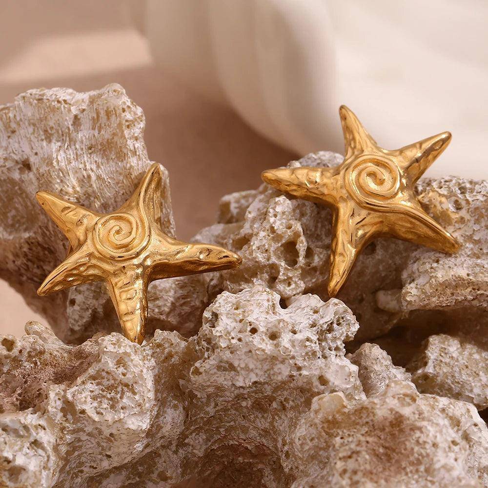 18K Gold Plated Starfish Stainless Steel Tarnish Free Earrings - Tarot Treasures