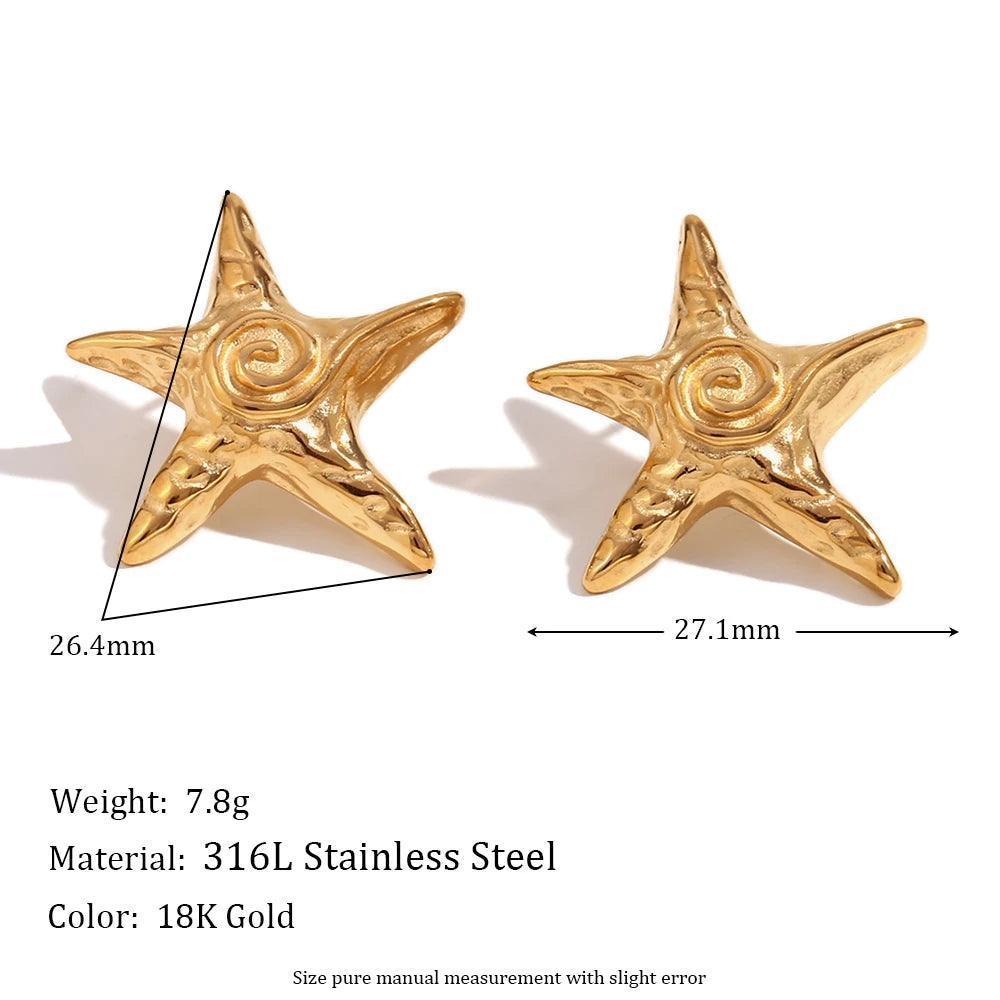 18K Gold Plated Starfish Stainless Steel Tarnish Free Earrings - Tarot Treasures