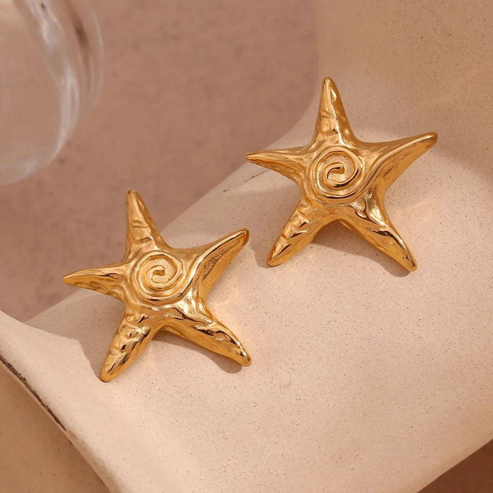 18K Gold Plated Starfish Stainless Steel Tarnish Free Earrings - Tarot Treasures